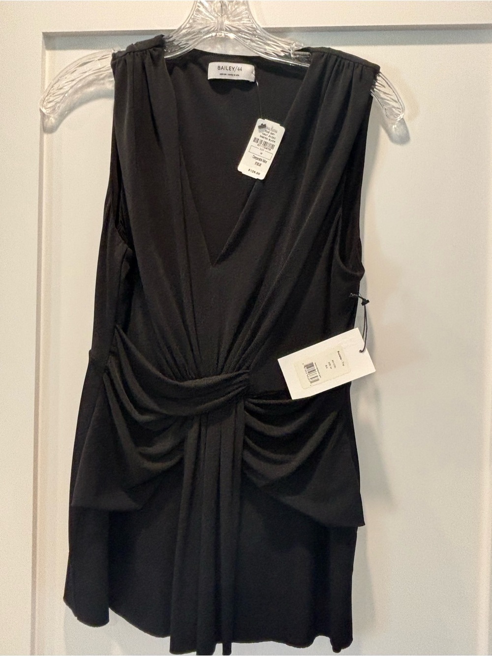 Bailey 44 Black Twist-Front Sleeveless V-Neck Tunic